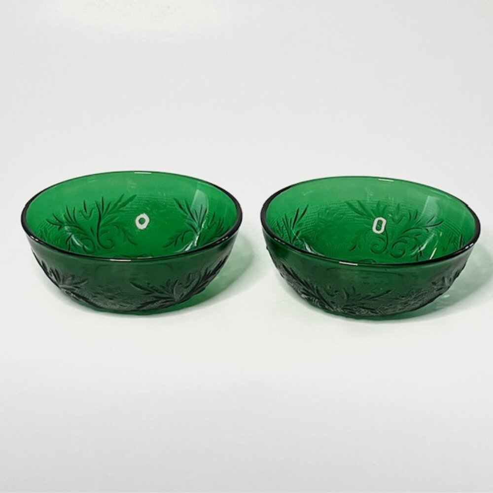 Emerald Green Pressed Glass Bowls - Set of 2 - Picture 3 of 5